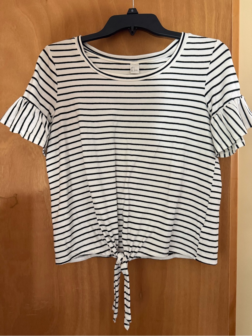 Striped Tie-Front Short Sleeve Tee - Black & White